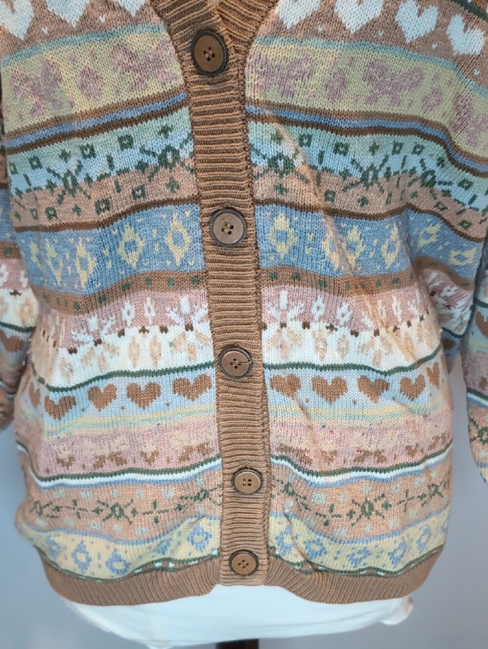 Vintage Jump Pink Pastel Patterned Cardigan Sweater 90's Grannycore Large - Picture 3 of 8